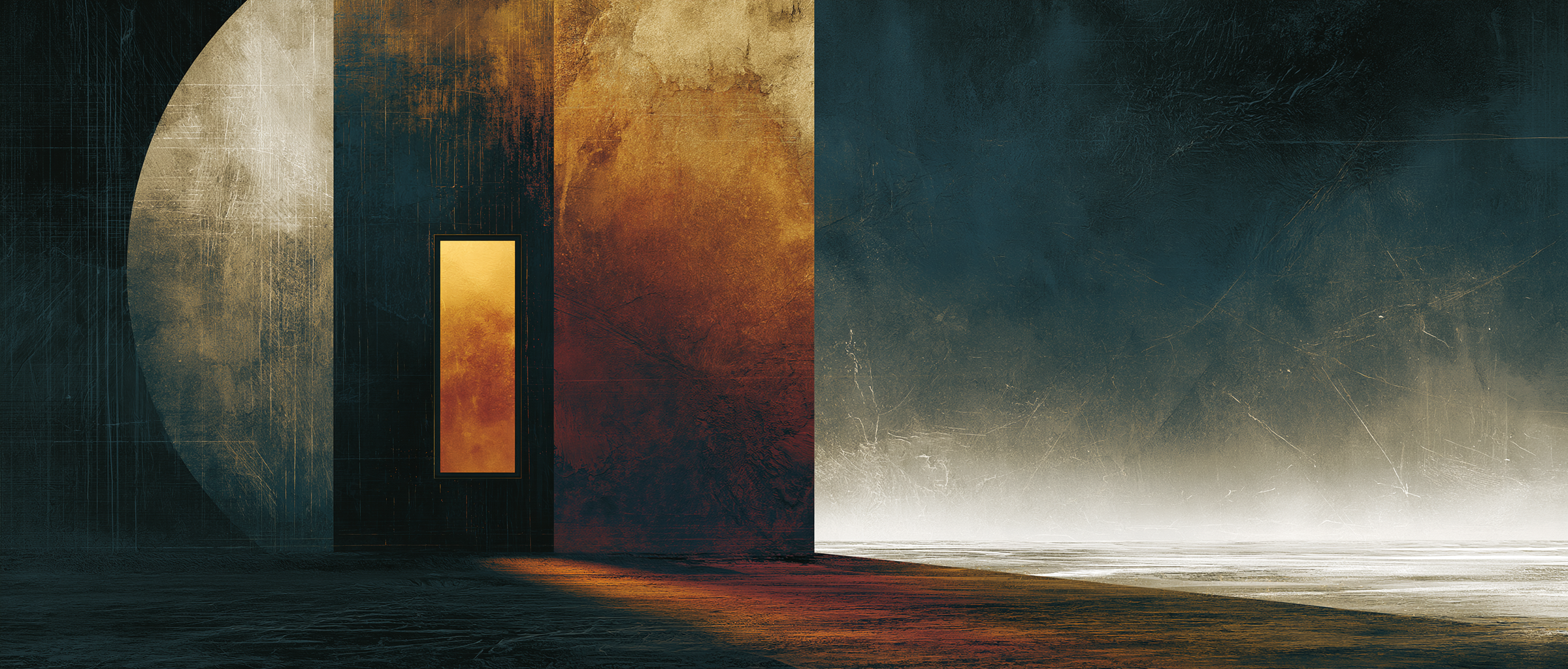 A lit doorway standing open in the dark